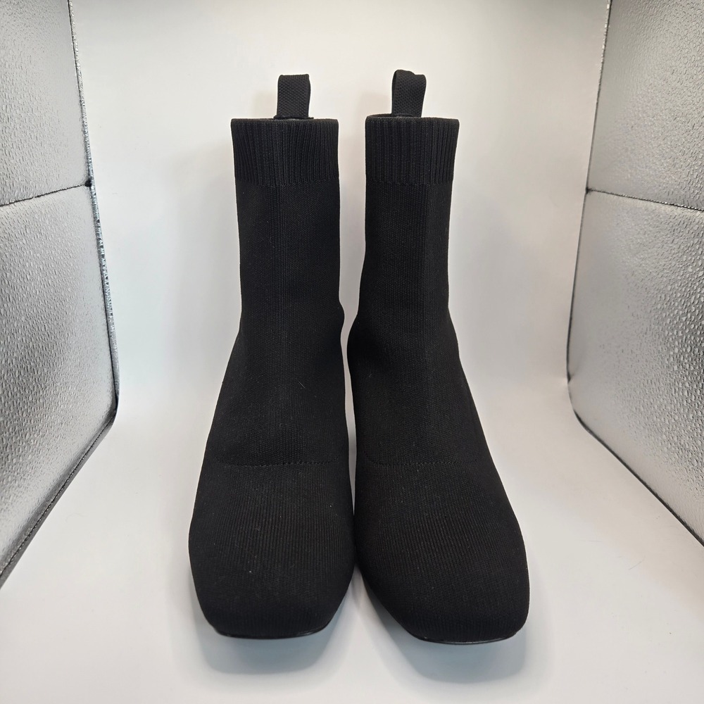 Quince Sock Boots Womens 9 Black Square Toe Block Heel Ankle Booties - Picture 4 of 8